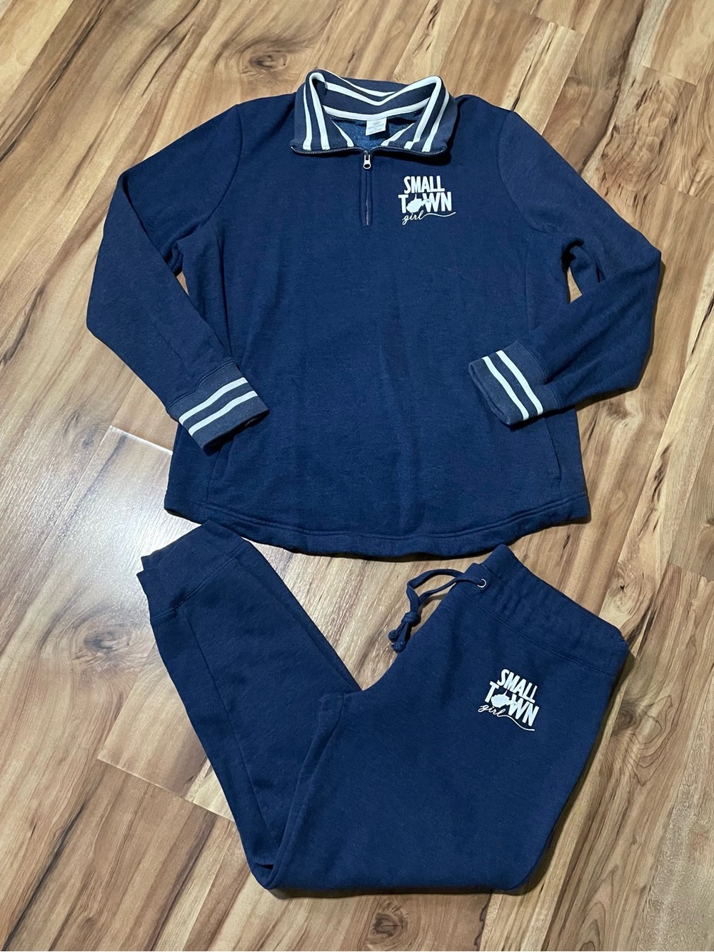 Top of the World 1/4 Zip Pullover and Jogger Lounge Set Blue Small Town Girl